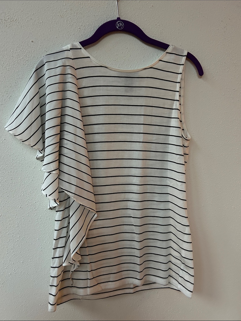 White House Black Market White and Black Striped One-Shoulder Ruffle Tank